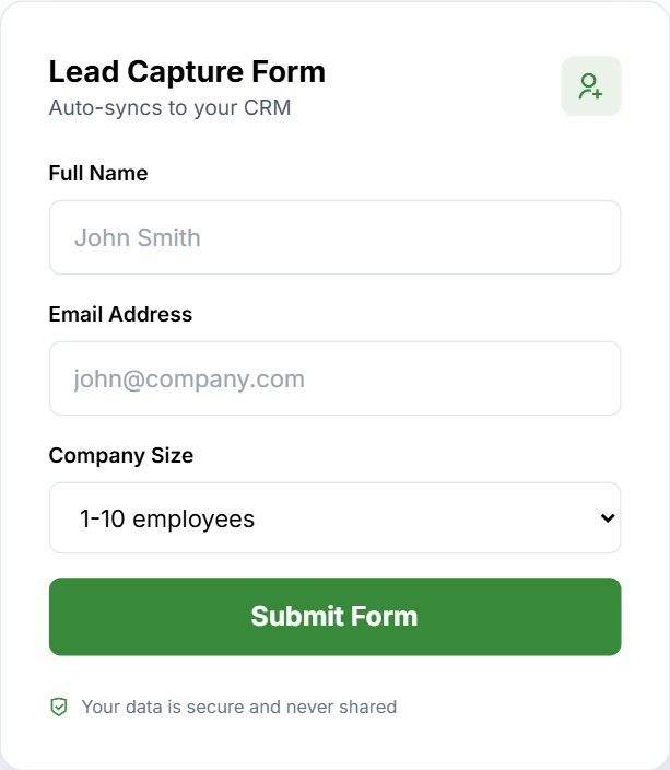 Lead capture form preview
